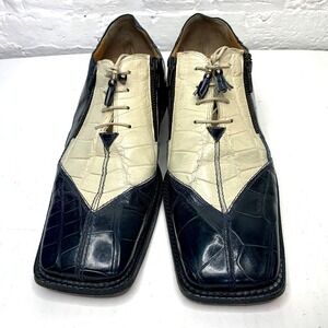 Mauri Mens‎ Genuine Crocodile Dress Shoes Size 10.5 M Blue White 2606 190